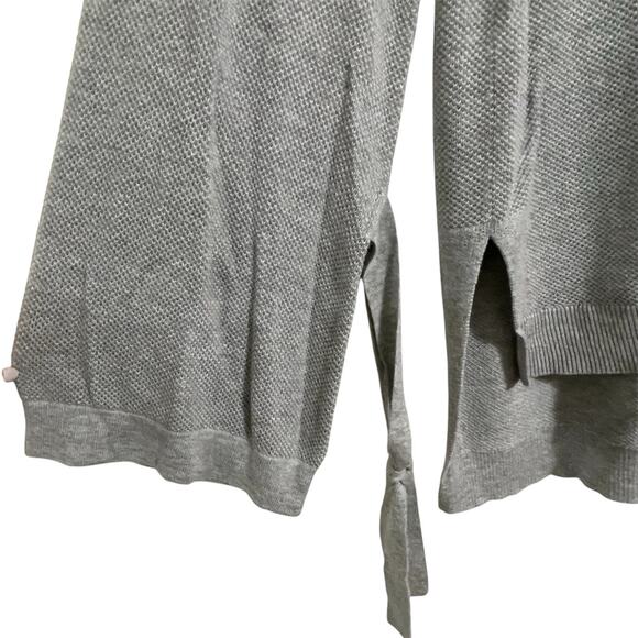1. STATE Waffle Knit Tie Sleeve Top Size S Light Gray Longline Relaxed Fit Fall - Picture 3 of 10
